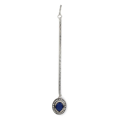 RUBY RAANG STUDIO Nai Fiza Silver and Blue Kundan with American Diamond Detail Maang Tikka