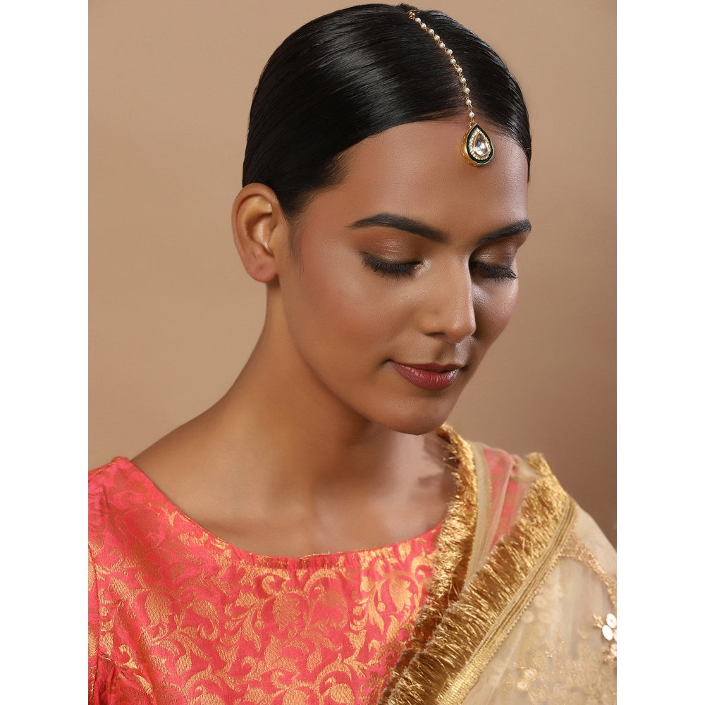 RUBY RAANG STUDIO Nai Fiza Big Drop Kundan Maang Tikka with Amercian Diamonds