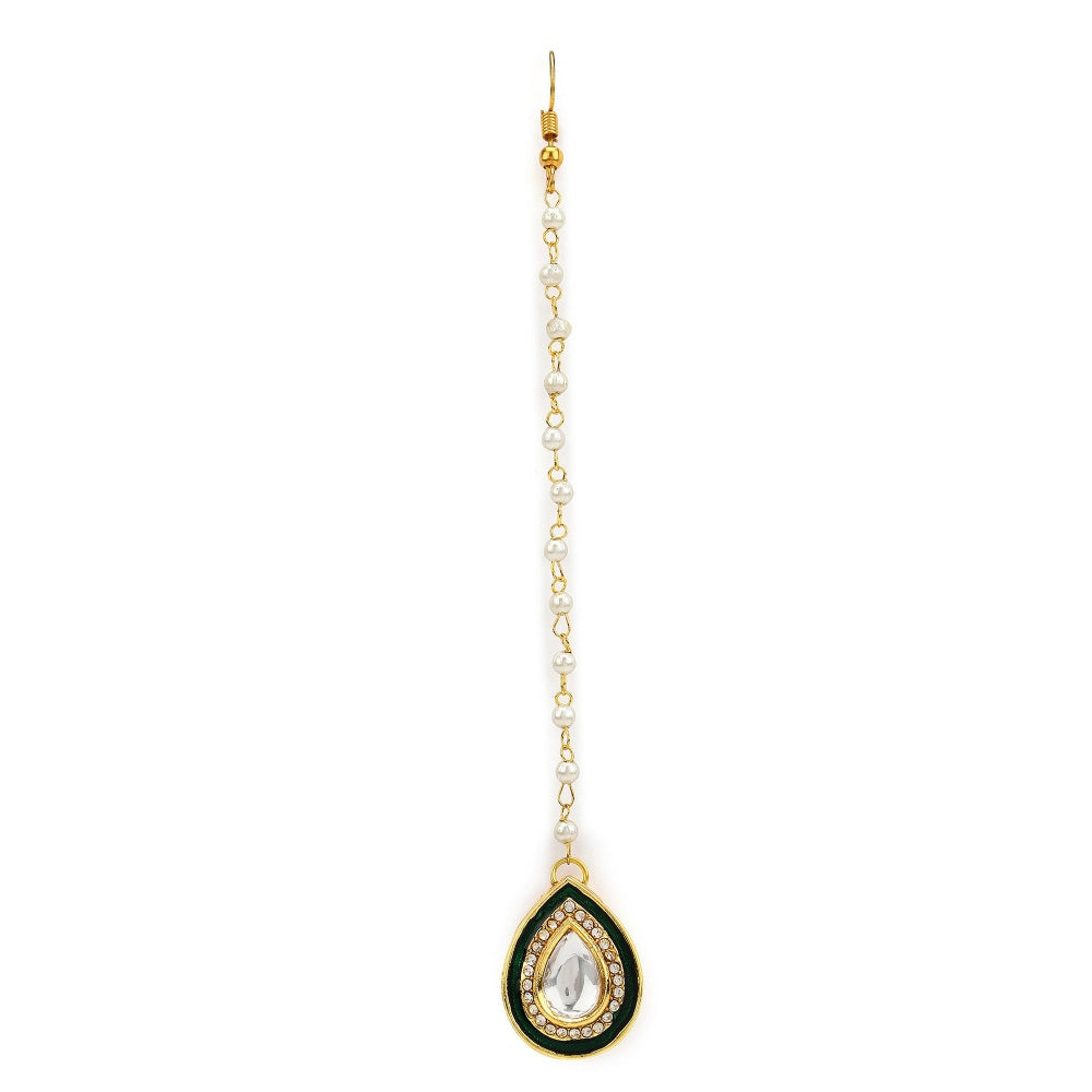 RUBY RAANG STUDIO Nai Fiza Big Drop Kundan Maang Tikka with Amercian Diamonds