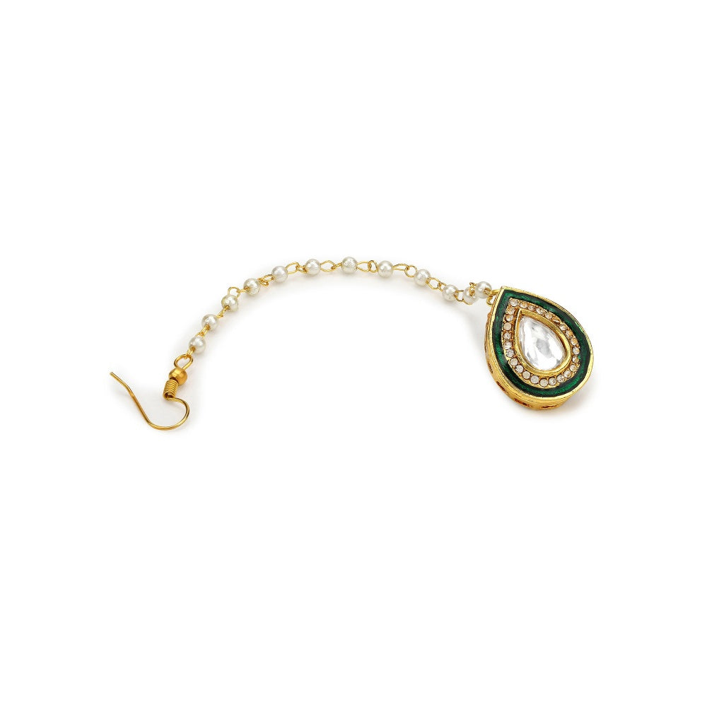 RUBY RAANG STUDIO Nai Fiza Big Drop Kundan Maang Tikka with Amercian Diamonds