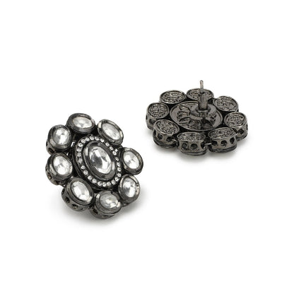 RUBY RAANG STUDIO Nai Fiza Oversized Silver Kundan Studs