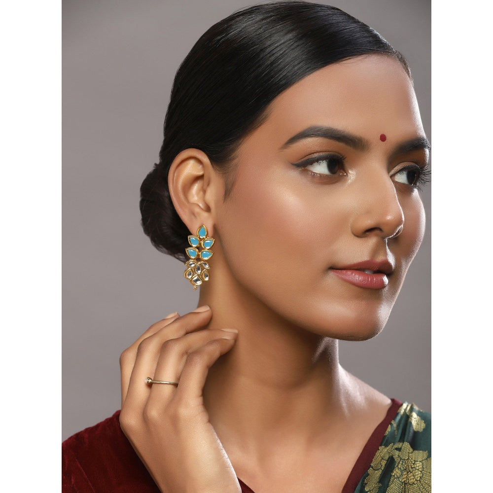 RUBY RAANG STUDIO Nai Fiza Tear Drop Blue Kundan and Motif Earrings