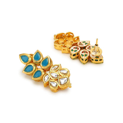 RUBY RAANG STUDIO Nai Fiza Tear Drop Blue Kundan and Motif Earrings