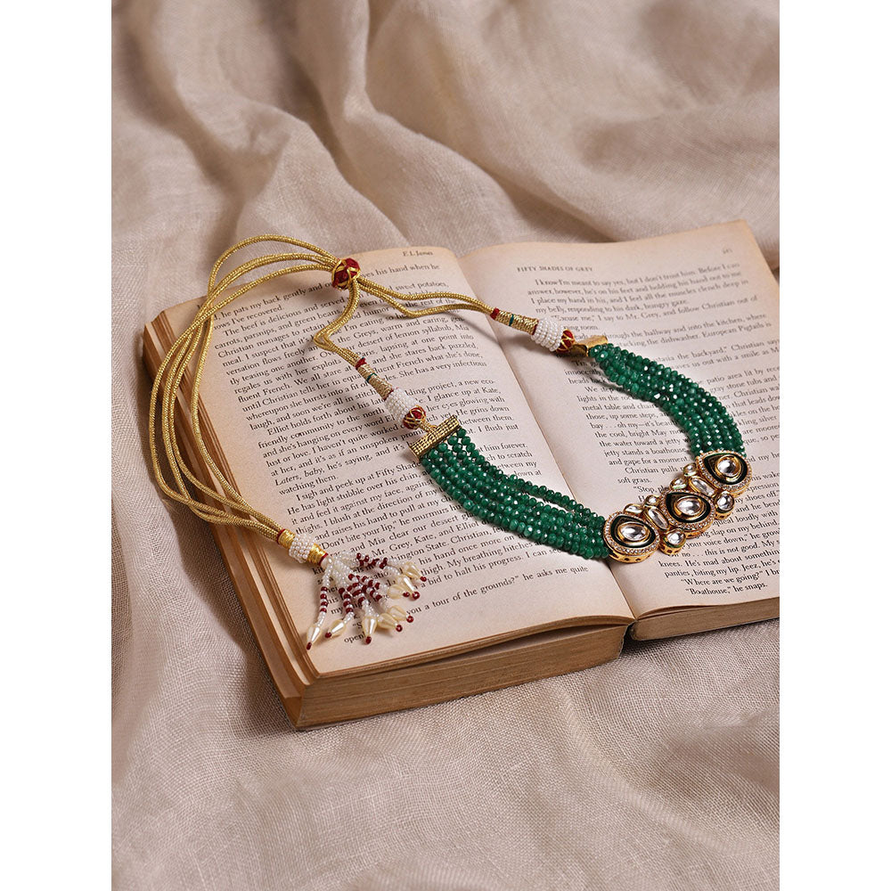 RUBY RAANG STUDIO Nai Fiza Rare Cut Kundan in Green Onyx Choker