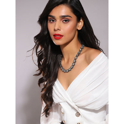 Ruby Raang Studio Silver Kundan Neckpiece With Pearls
