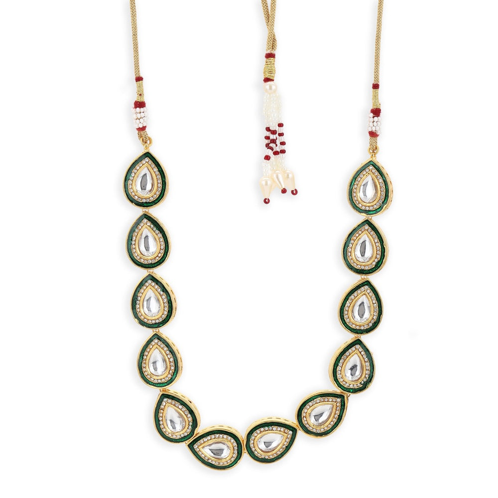 Ruby Raang Studio Tear Drop Meenakari Kundan Green Neckpiece