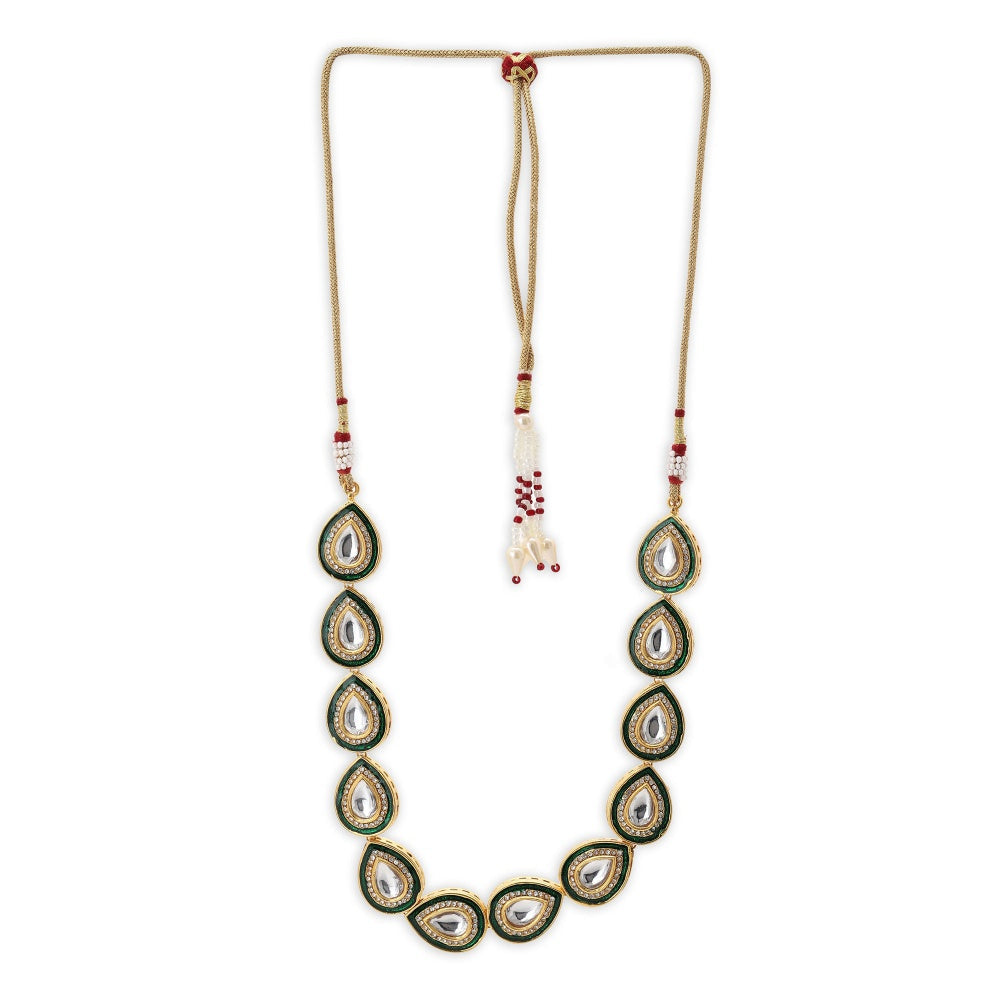 Ruby Raang Studio Tear Drop Meenakari Kundan Green Neckpiece
