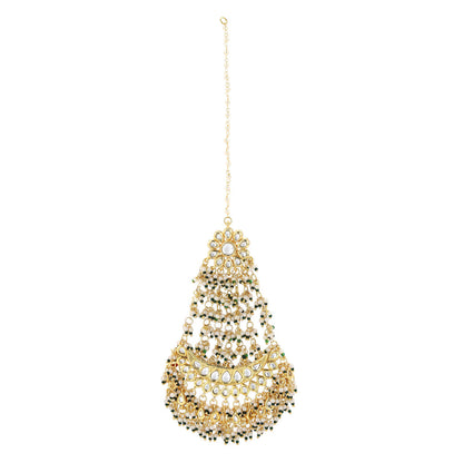 Ruby Raang Studio Chandelier Earrings With Pearl Detailing And Ear Chain