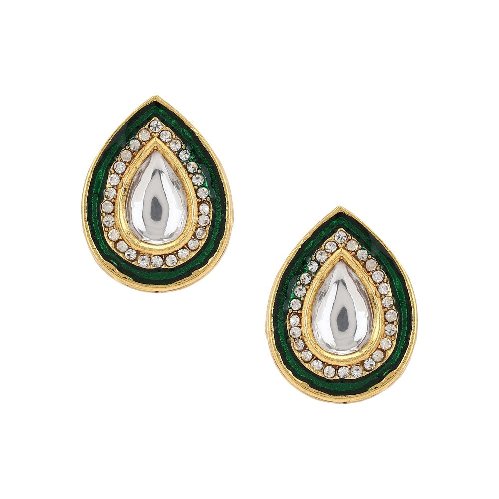 Ruby Raang Studio Green Meenakari And Diamond Detail Kundan Studs