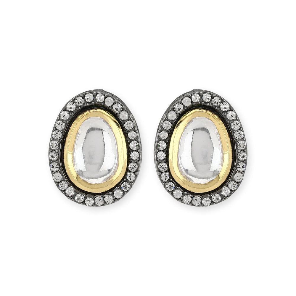 Ruby Raang Studio Dual Tone Kundan Studs In Silver Plating