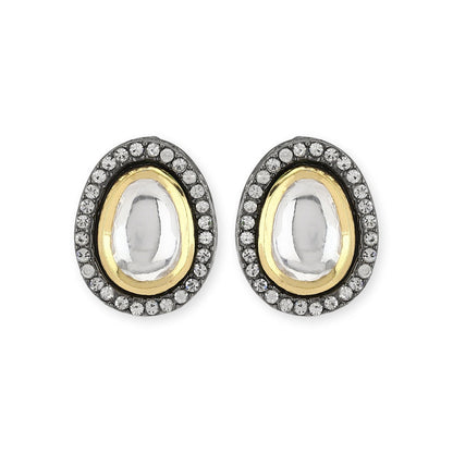 Ruby Raang Studio Dual Tone Kundan Studs In Silver Plating