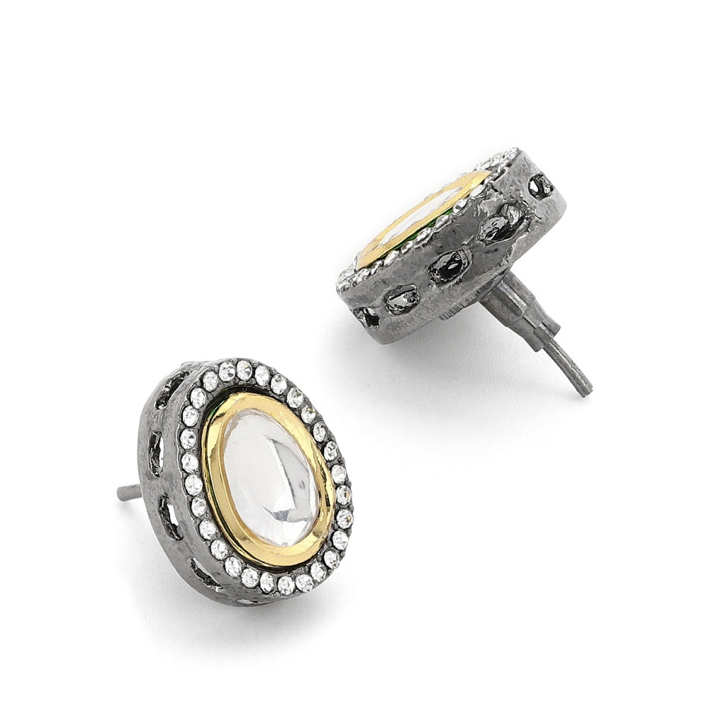 Ruby Raang Studio Dual Tone Kundan Studs In Silver Plating