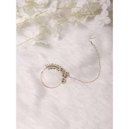 Ruby Raang Studio Maharani Kundan Nose Ring With Pearl Chain