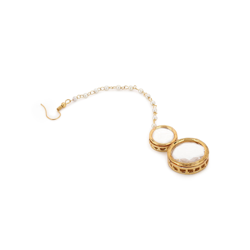 Ruby Raang Studio Double Kundan Maang Tikka With Pearl String