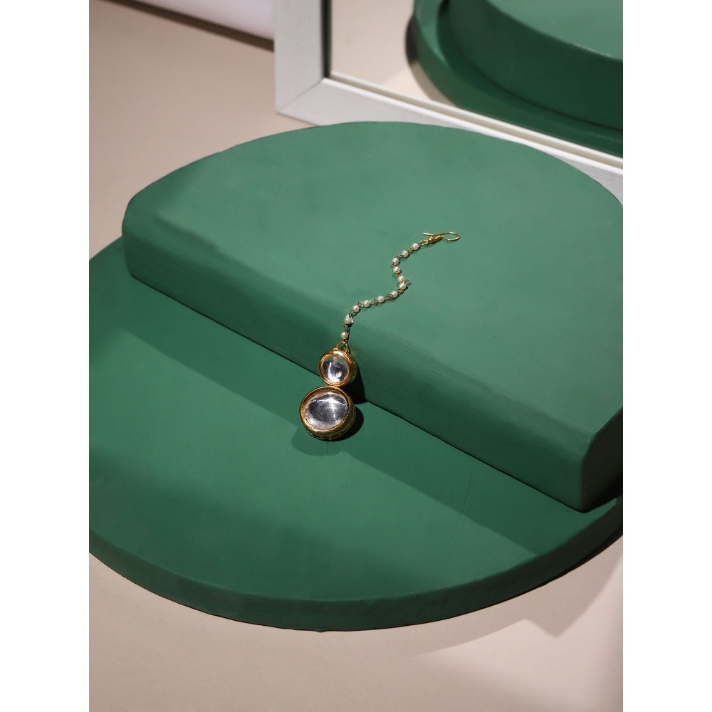 Ruby Raang Studio Double Kundan Maang Tikka With Pearl String