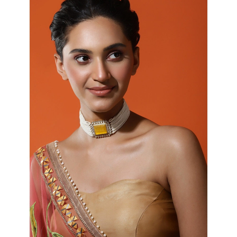 Ruby Raang Studio Yellow Gold Plated Kundan Choker Necklace