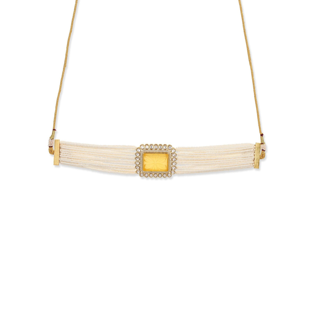 Ruby Raang Studio Yellow Gold Plated Kundan Choker Necklace