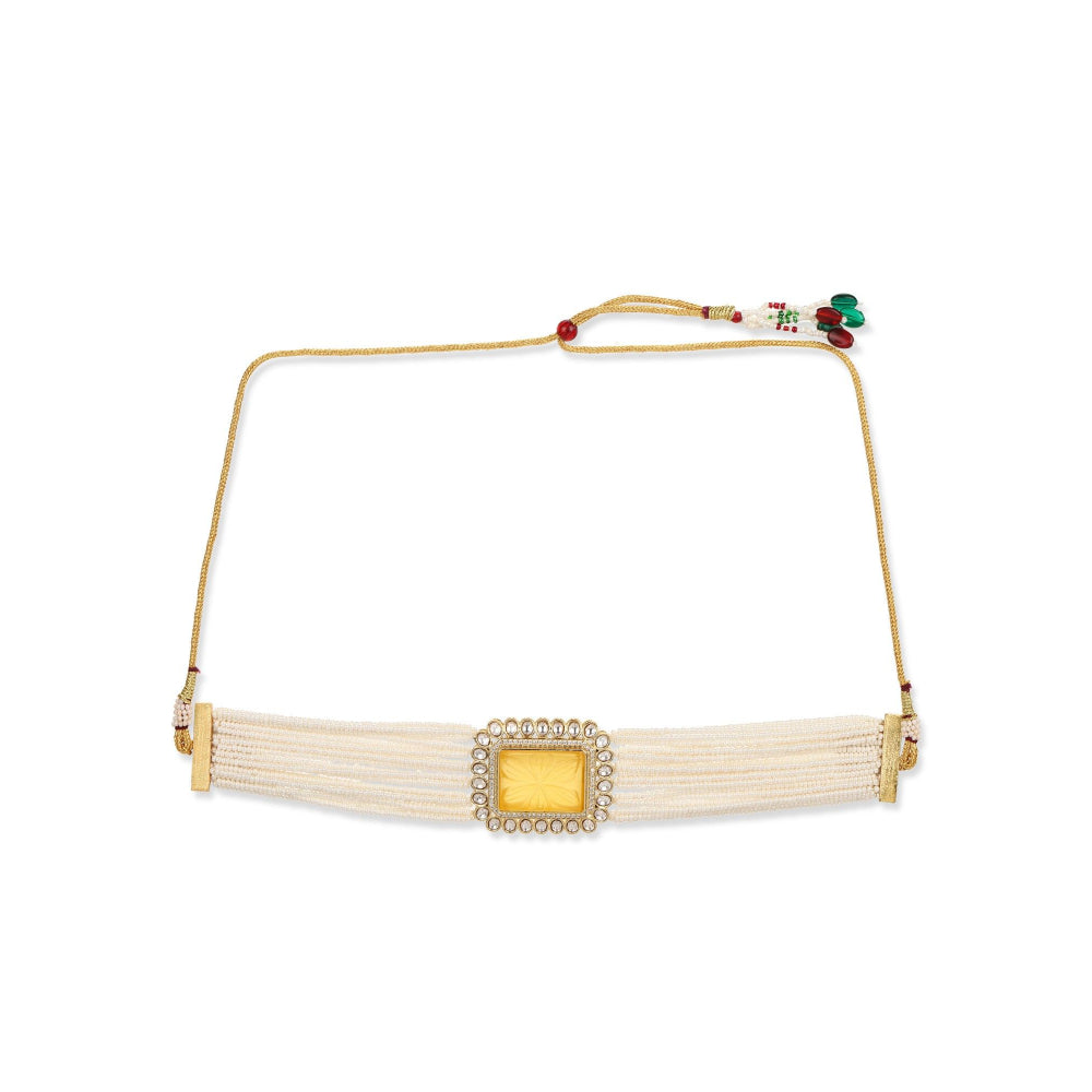 Ruby Raang Studio Yellow Gold Plated Kundan Choker Necklace