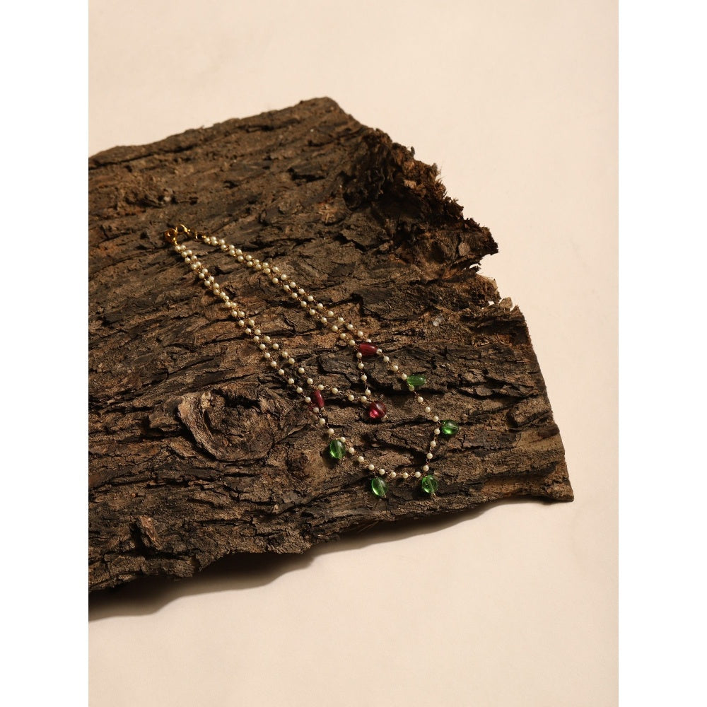 Ruby Raang Studio Red Green Beaded Necklace with Pearls