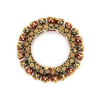Ruby Raang Studio Green Enamelled Gold Plated Kundan Bangle