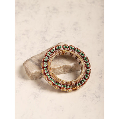 Ruby Raang Studio Green Enamelled Gold Plated Kundan Bangle