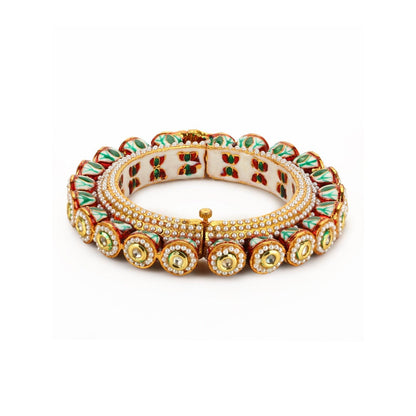 Ruby Raang Studio Green Enamelled Gold Plated Kundan Bangle