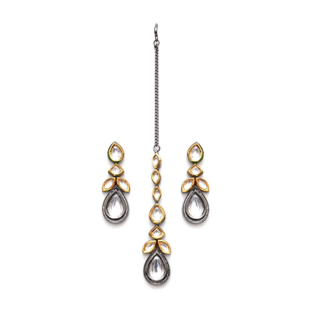 Ruby Raang Studio Dual Tone Kundan Maang Tikka with Earrings