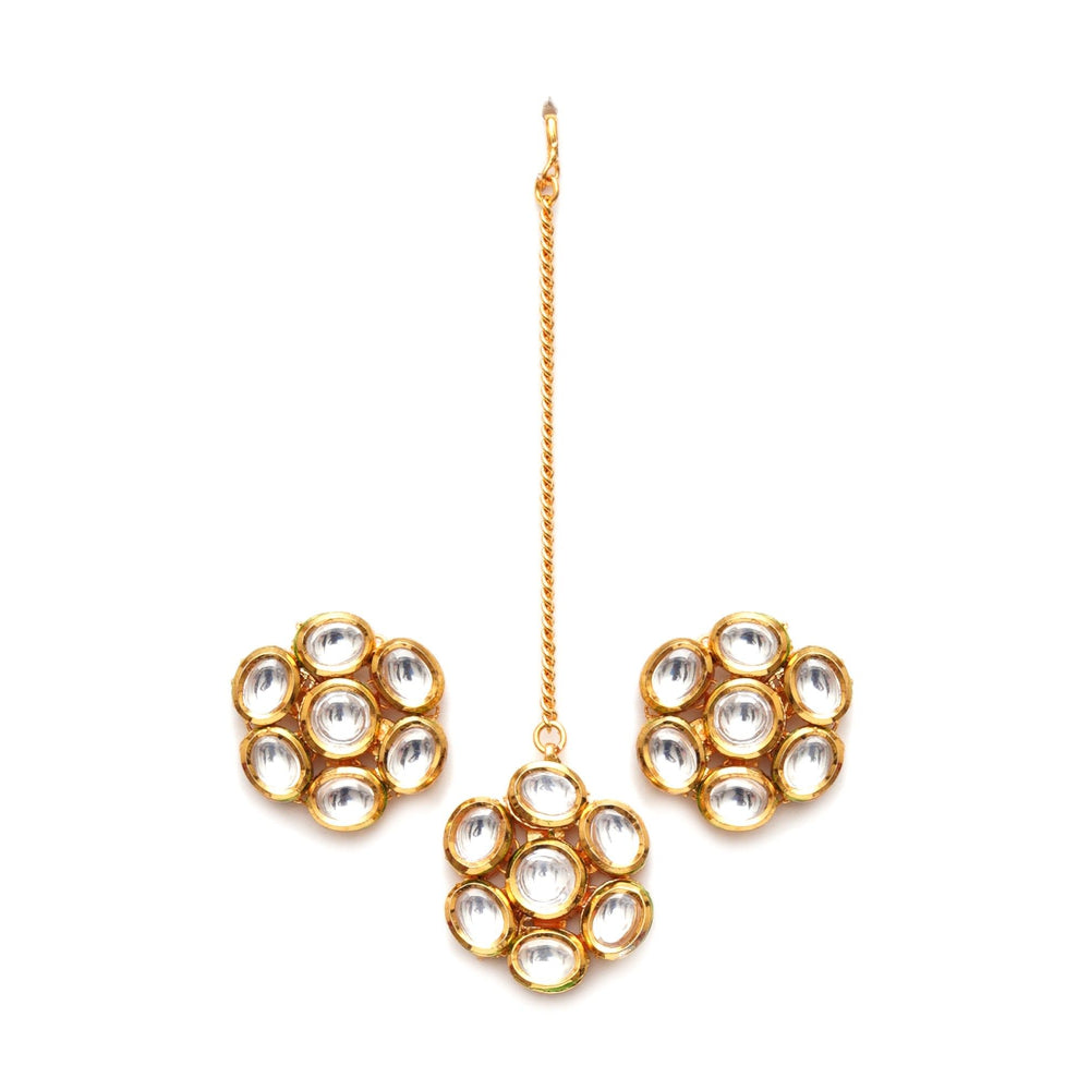 Ruby Raang Studio Kundan Round Maang Tikka with Studs