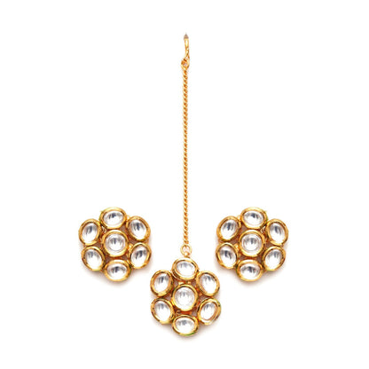 Ruby Raang Studio Kundan Round Maang Tikka with Studs