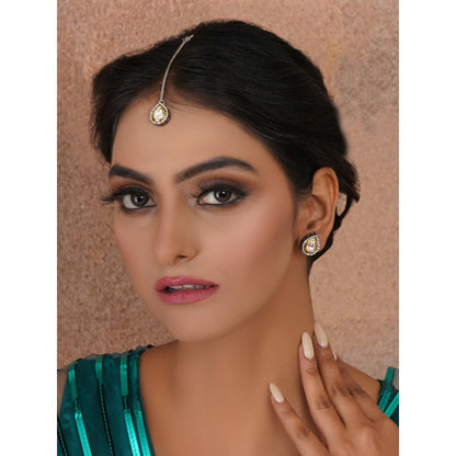 Ruby Raang Studio Dual Tone Kundan Maang Tikka with Earrings