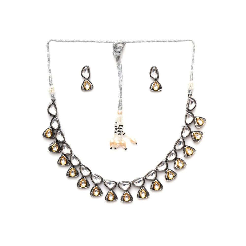 Ruby Raang Studio Dual Tone Kundan Neckpiece with Earrings