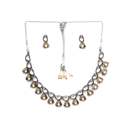 Ruby Raang Studio Dual Tone Kundan Neckpiece with Earrings