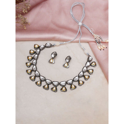 Ruby Raang Studio Dual Tone Kundan Neckpiece with Earrings