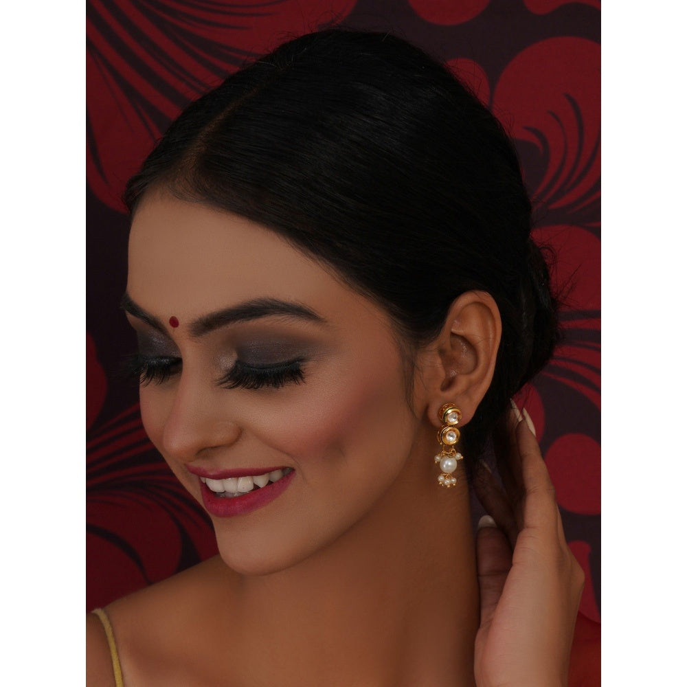 Ruby Raang Studio Kundan Earrings with Pearl Drops