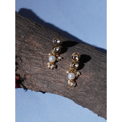 Ruby Raang Studio Kundan Earrings with Pearl Drops