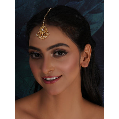 Ruby Raang Studio Kundan Pearl Maang Tikka