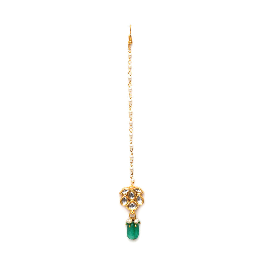 Ruby Raang Studio Kundan Green Maang Tikka