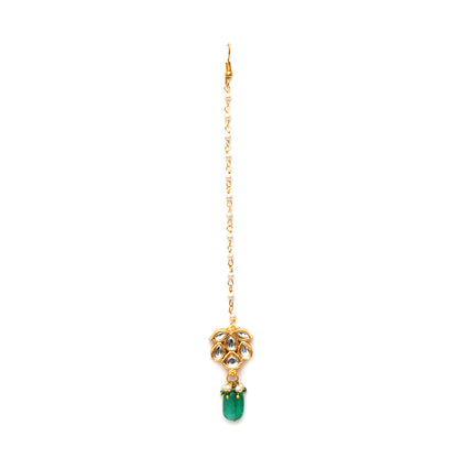 Ruby Raang Studio Kundan Green Maang Tikka