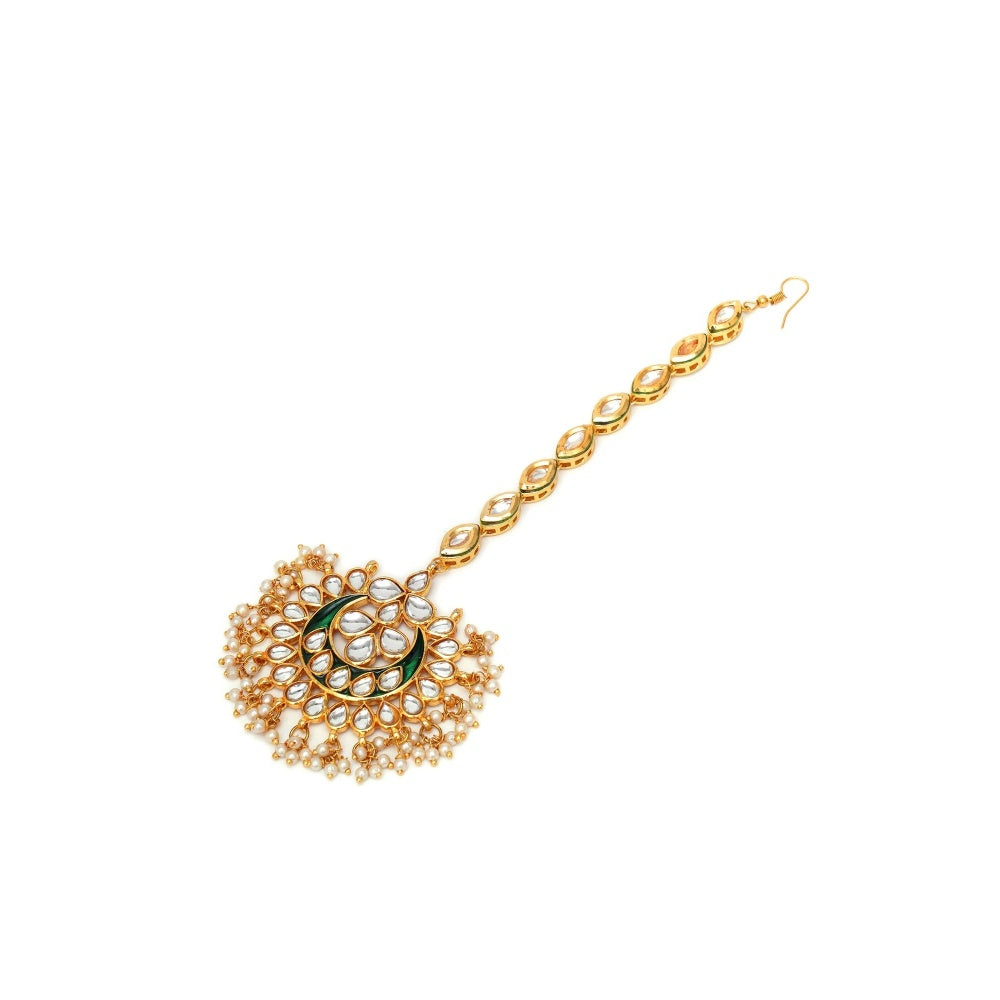 Ruby Raang Studio Green Kundan Maang Tikka