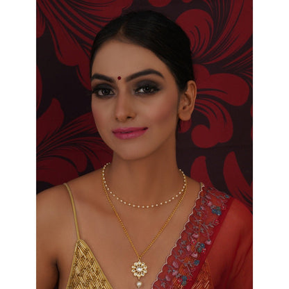 Ruby Raang Studio Layered Kundan and Pearl Gold Neckpiece