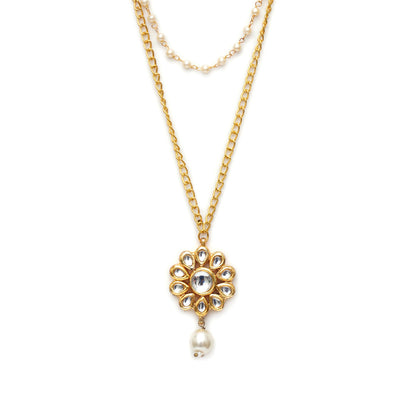 Ruby Raang Studio Layered Kundan and Pearl Gold Neckpiece