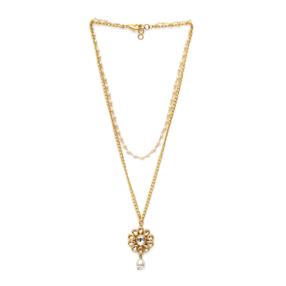 Ruby Raang Studio Layered Kundan and Pearl Gold Neckpiece