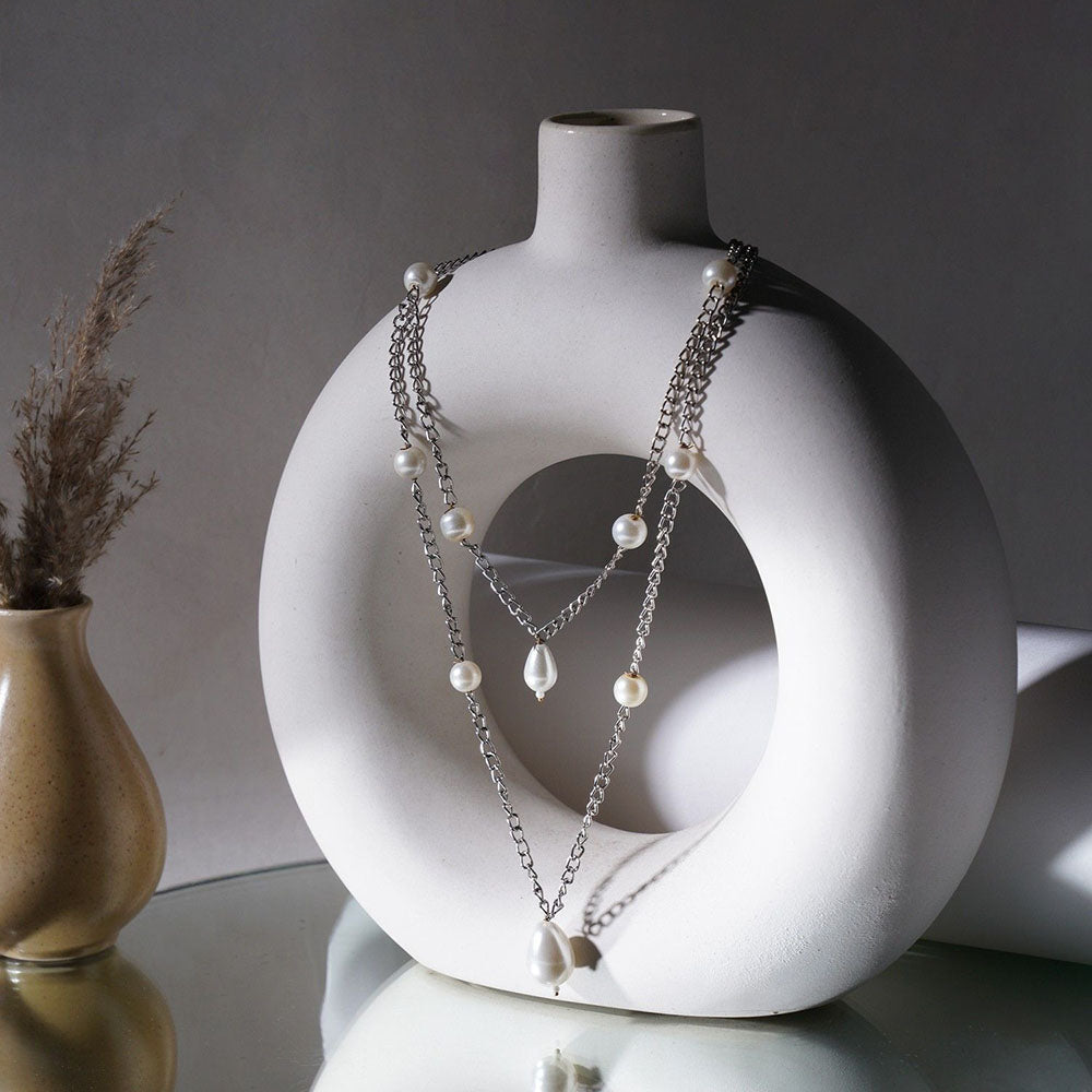 Ruby Raang Studio Layered Pearl and Silver Neckpiece