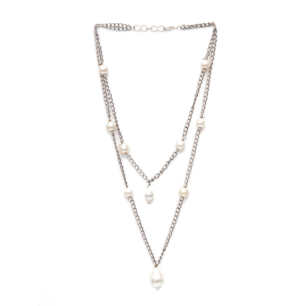 Ruby Raang Studio Layered Pearl and Silver Neckpiece