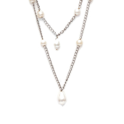 Ruby Raang Studio Layered Pearl and Silver Neckpiece