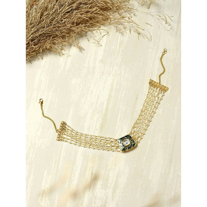 Ruby Raang Studio Gold-Plated White & Green Brass Kundan & Pearls Choker Necklace