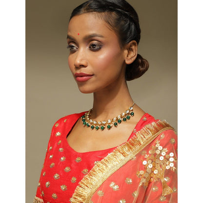 Ruby Raang Studio Gold-Plated White & Green Brass Kundan & Pearls Necklace