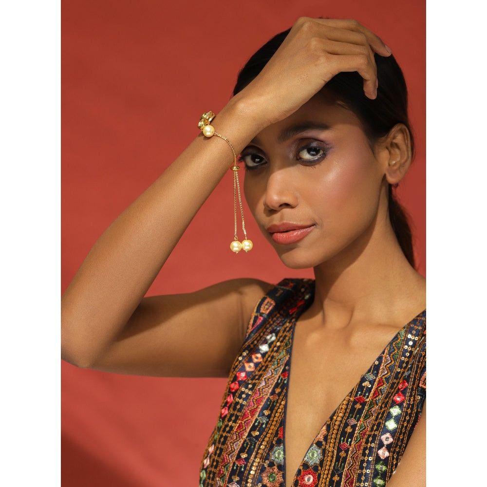 Ruby Raang Studio Gold-Plated White Brass Kundan Charm Bracelet
