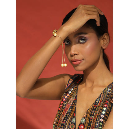 Ruby Raang Studio Gold-Plated White Brass Kundan Charm Bracelet