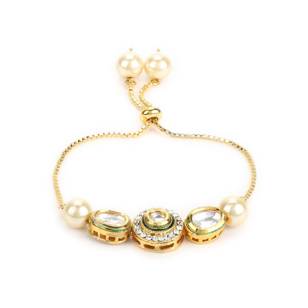 Ruby Raang Studio Gold-Plated White Brass Kundan Charm Bracelet